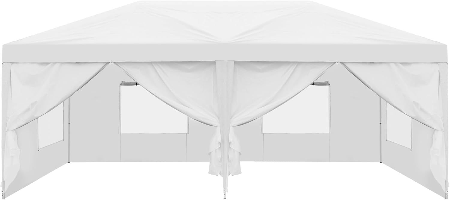 White 10x20 Outdoor Pop-Up Canopy Tent with Mesh Windows