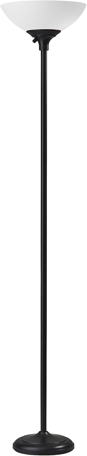 Matte Black 71" Torchiere Floor Lamp with Frosted Shade