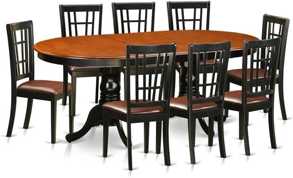 Black and Cherry 9-Piece Oval Dining Set with Faux Leather Chairs