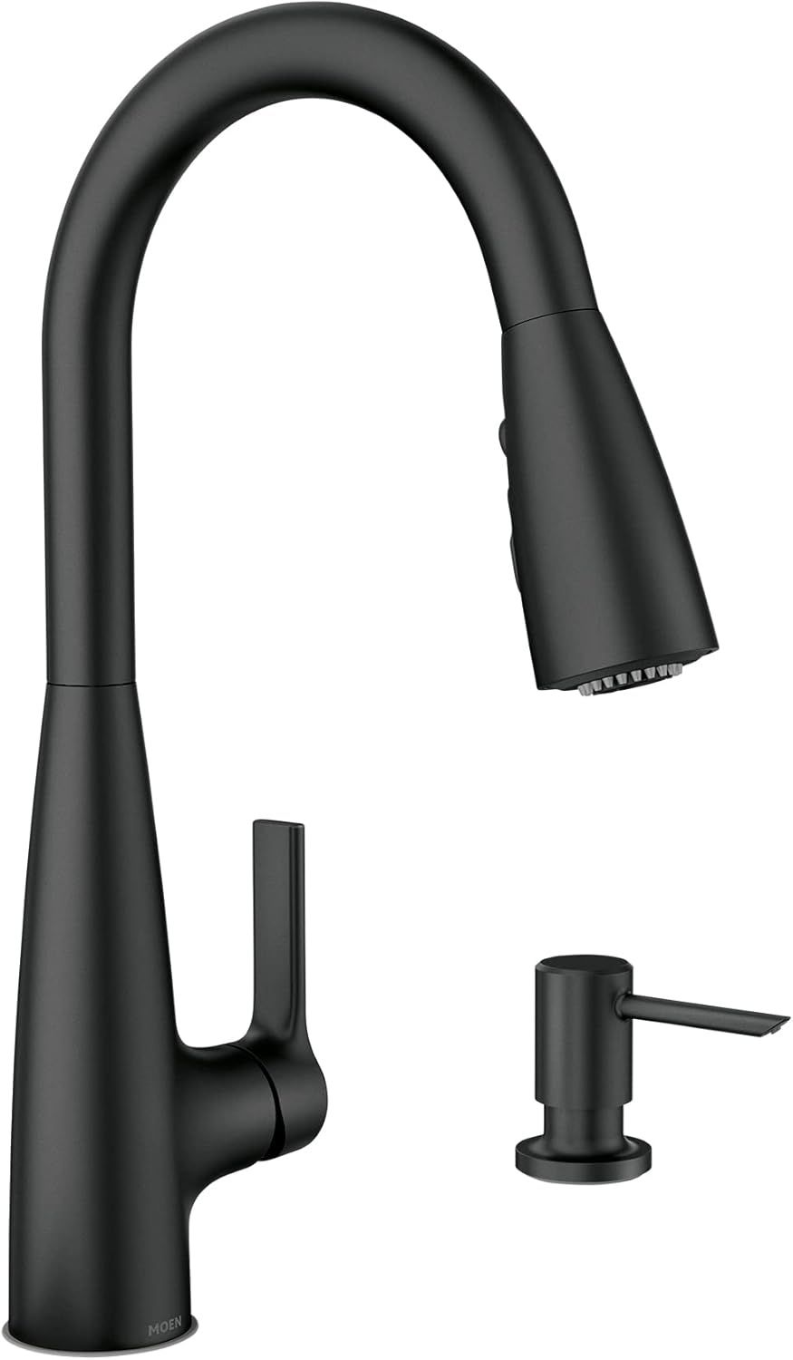 Matte Black Single-Handle Pull-Down Kitchen Faucet with Soap Dispenser