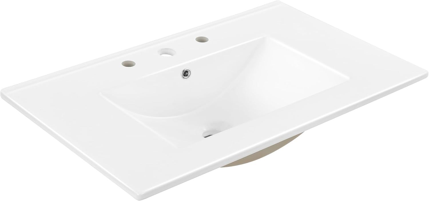 White Ceramic 30" Rectangular Single Sink Vanity Top