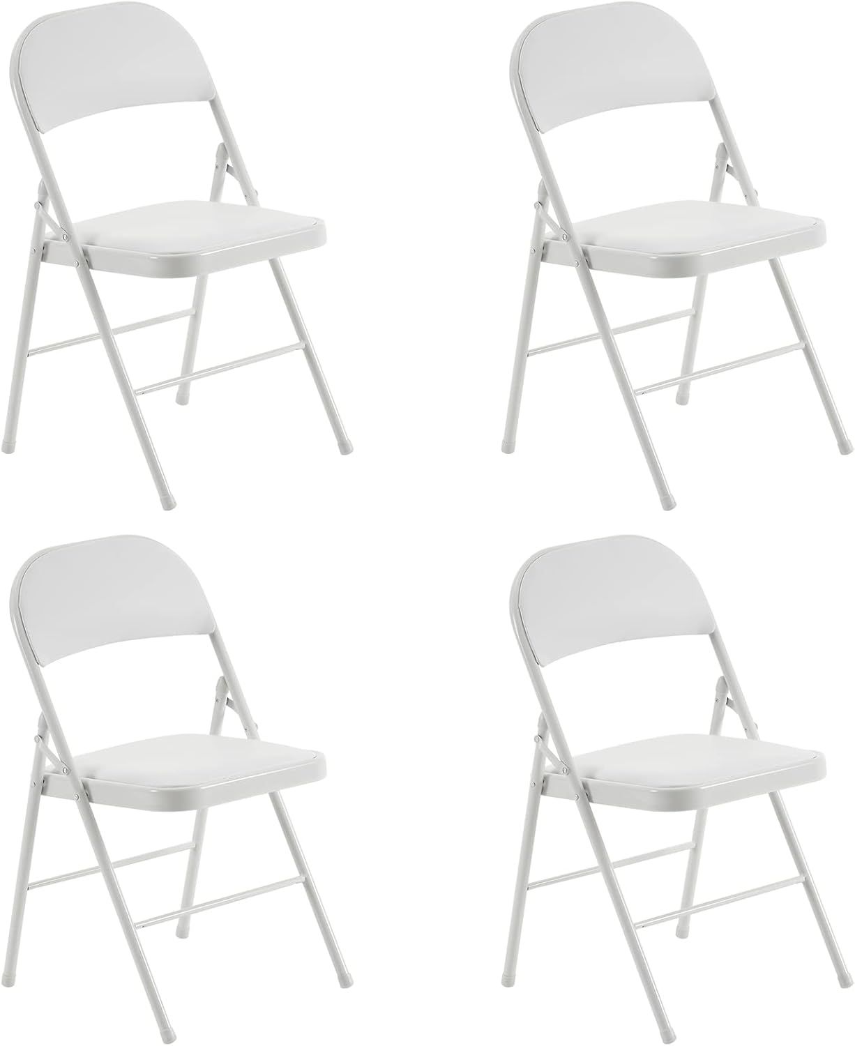 White Metal Frame Padded Folding Chairs, Set of 4