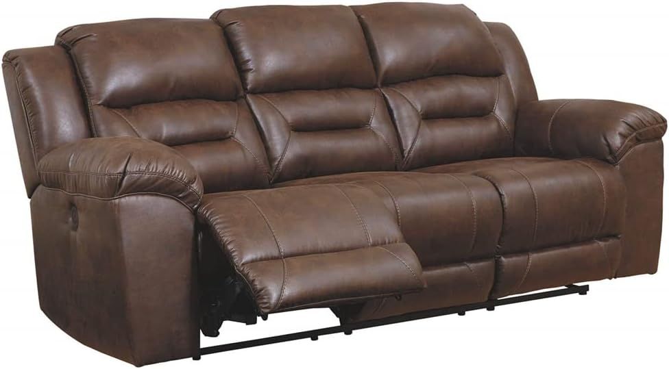 Stoneland Chocolate Faux Leather Power Reclining Sofa with Pillow-top Arm