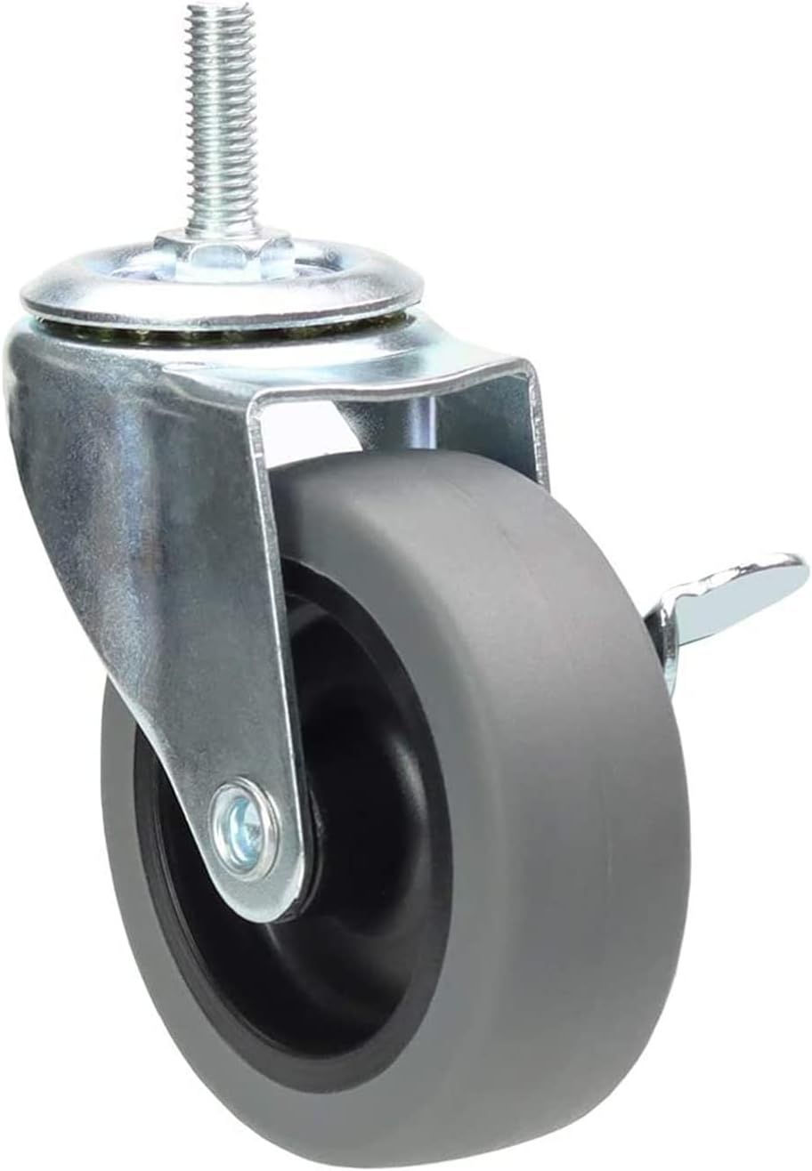 3 Inch Swivel Stem Caster Wheels with Brake, Steel and Rubber