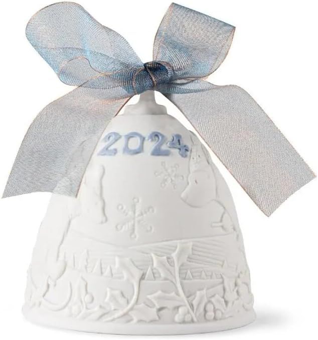 2024 White and Blue Porcelain Christmas Bell Ornament