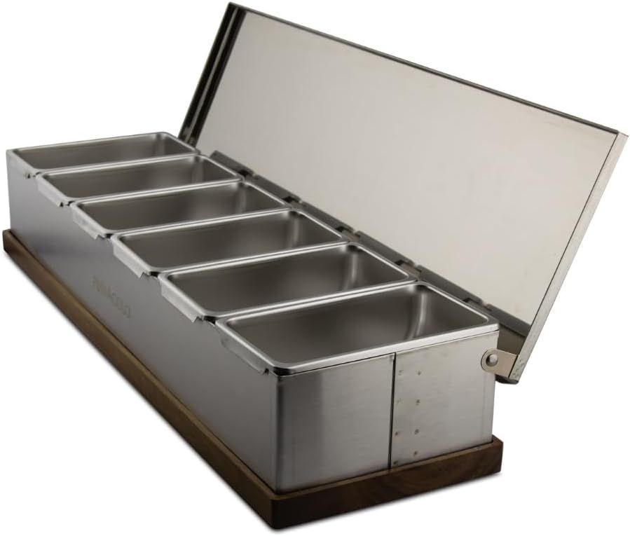 22-Inch Stainless Steel 6-Compartment Condiment Organizer with Silicone Lids