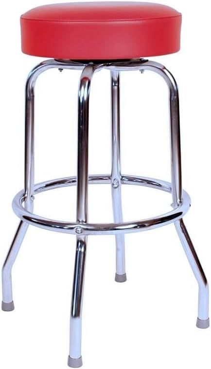 Retro Red Vinyl Swivel Barstool with Chrome Steel Frame, 30"