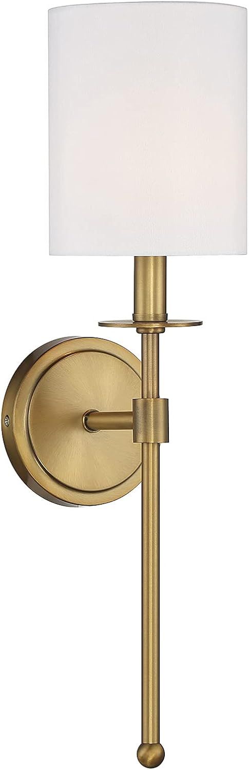 Elegant Natural Brass and White Fabric 20" Wall Sconce