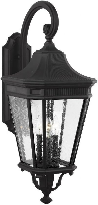 Black Aluminum 3-Light Outdoor Wall Lantern with Clear Seeded Glass