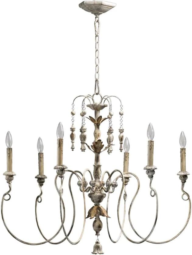 Persian White Traditional Leaf and Flower Six-Light Chandelier