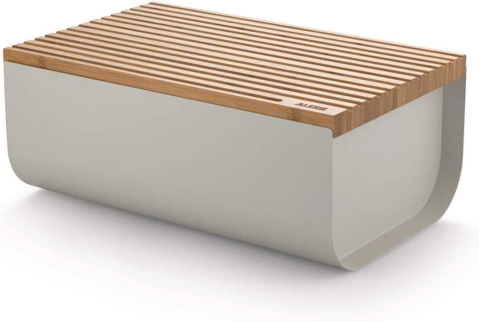 Warm Gray Steel Bread Box with Bamboo Cutting Board