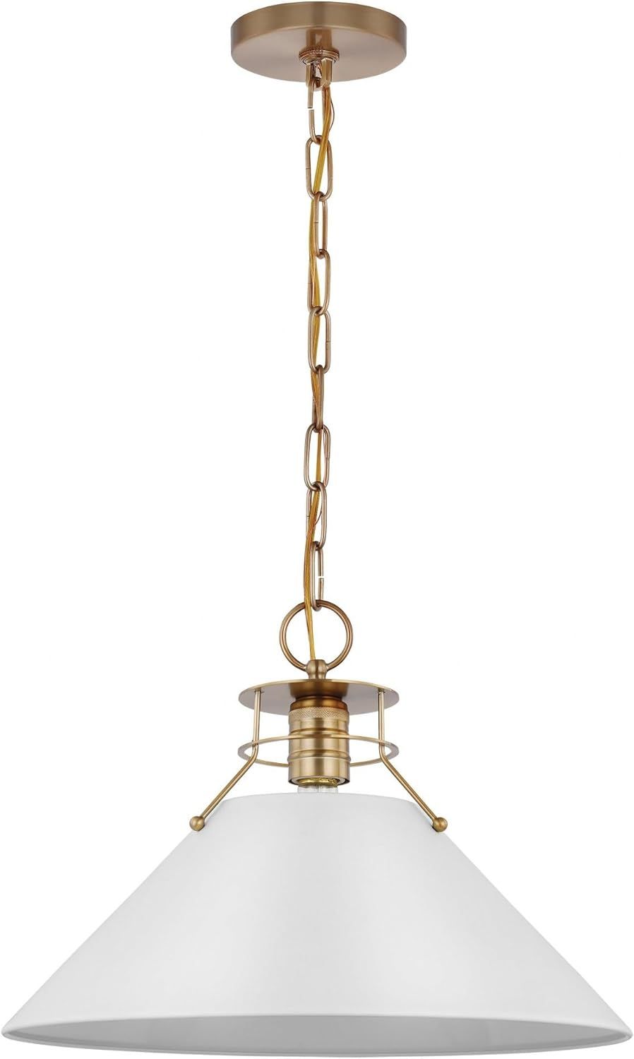 Outpost Large Matte White & Burnished Brass Cone Pendant Light