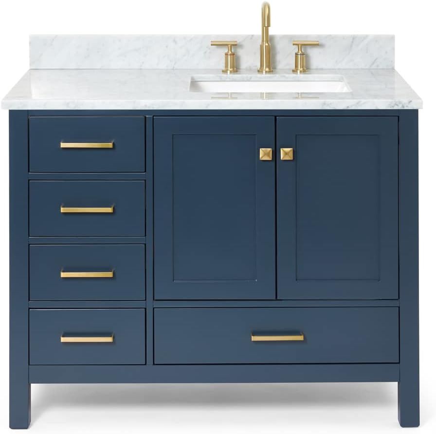 Midnight Blue Freestanding Vanity with Carrara Marble Top
