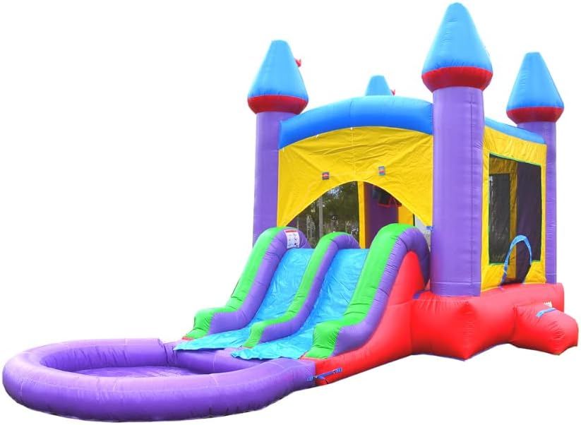 Colorful Castle Bounce House with Dual Slide and Pool