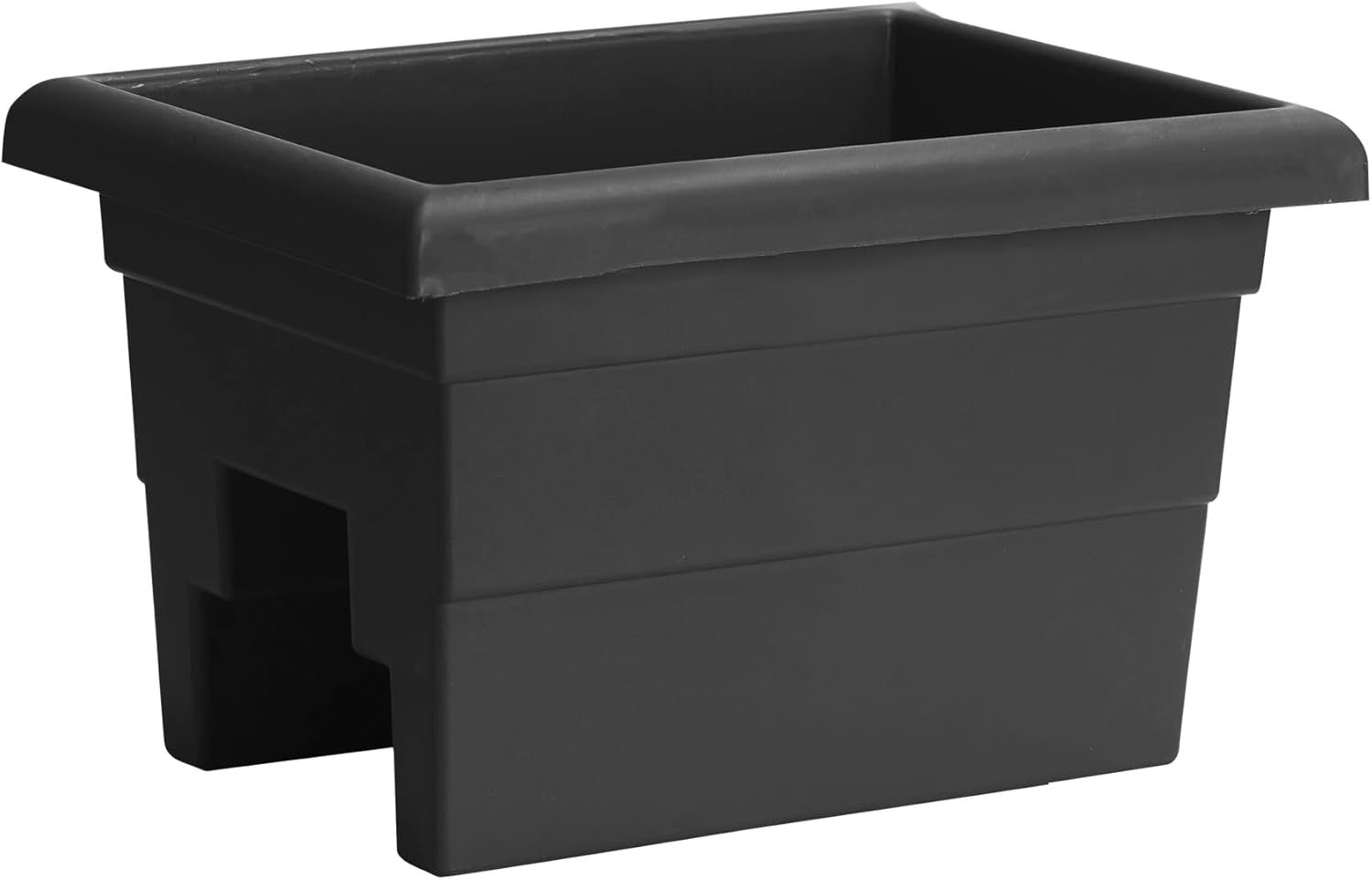 Black Matte Plastic Outdoor Rail Planter, 16-inch