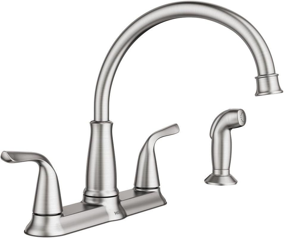 Spot Resist Stainless Dual-Handle Kitchen Faucet with Side Sprayer