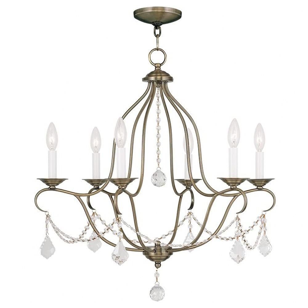 Antique Brass and Crystal 6-Light Candelabra Chandelier
