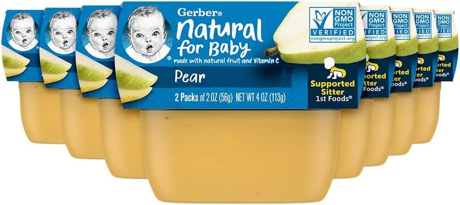 Natural Pear Baby Food for Supported Sitters, 4 oz Tubs