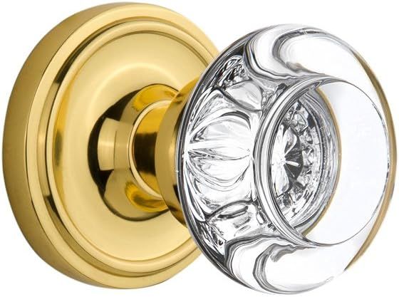 Classic Round Clear Crystal Door Knob with Brass Rosette