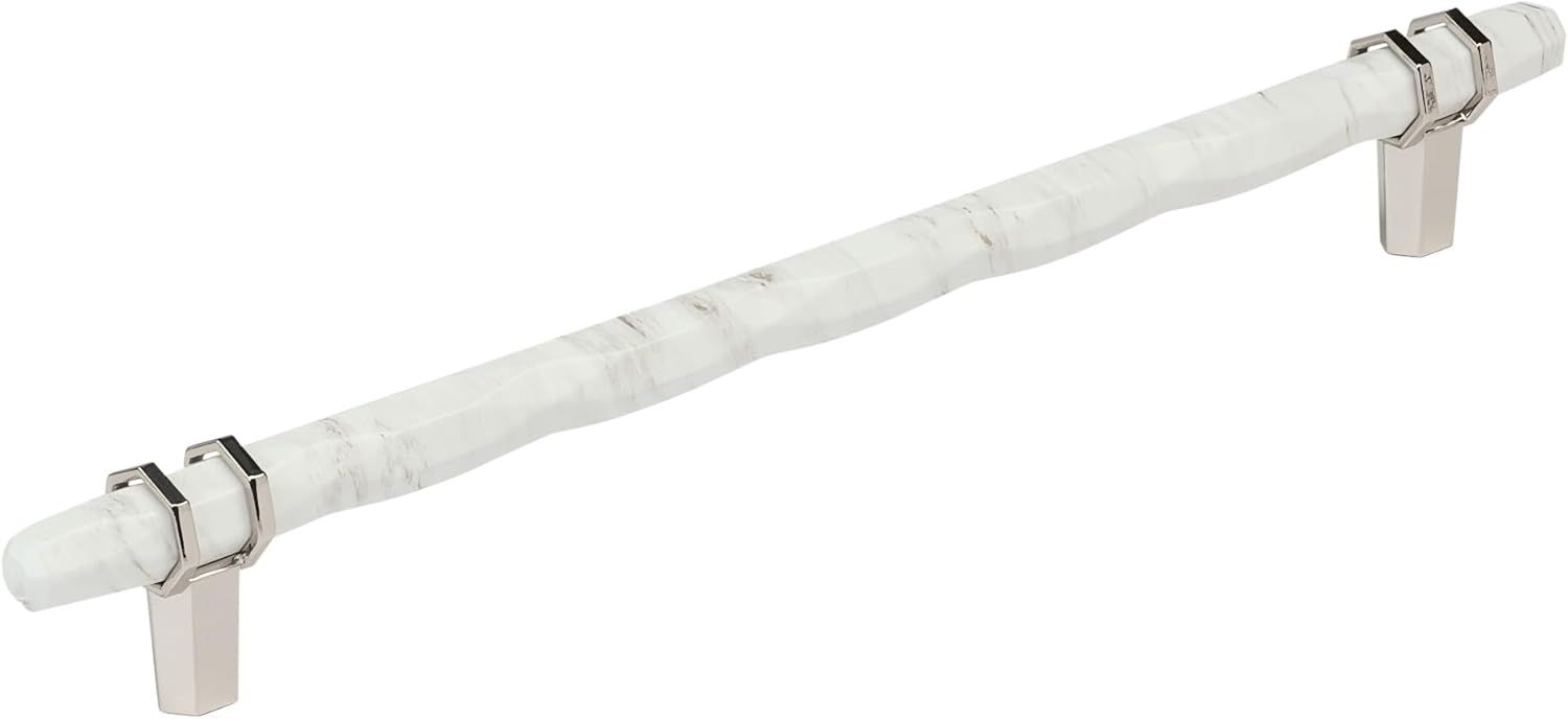 10-1/16 inch Marble White and Polished Nickel Bar Pull