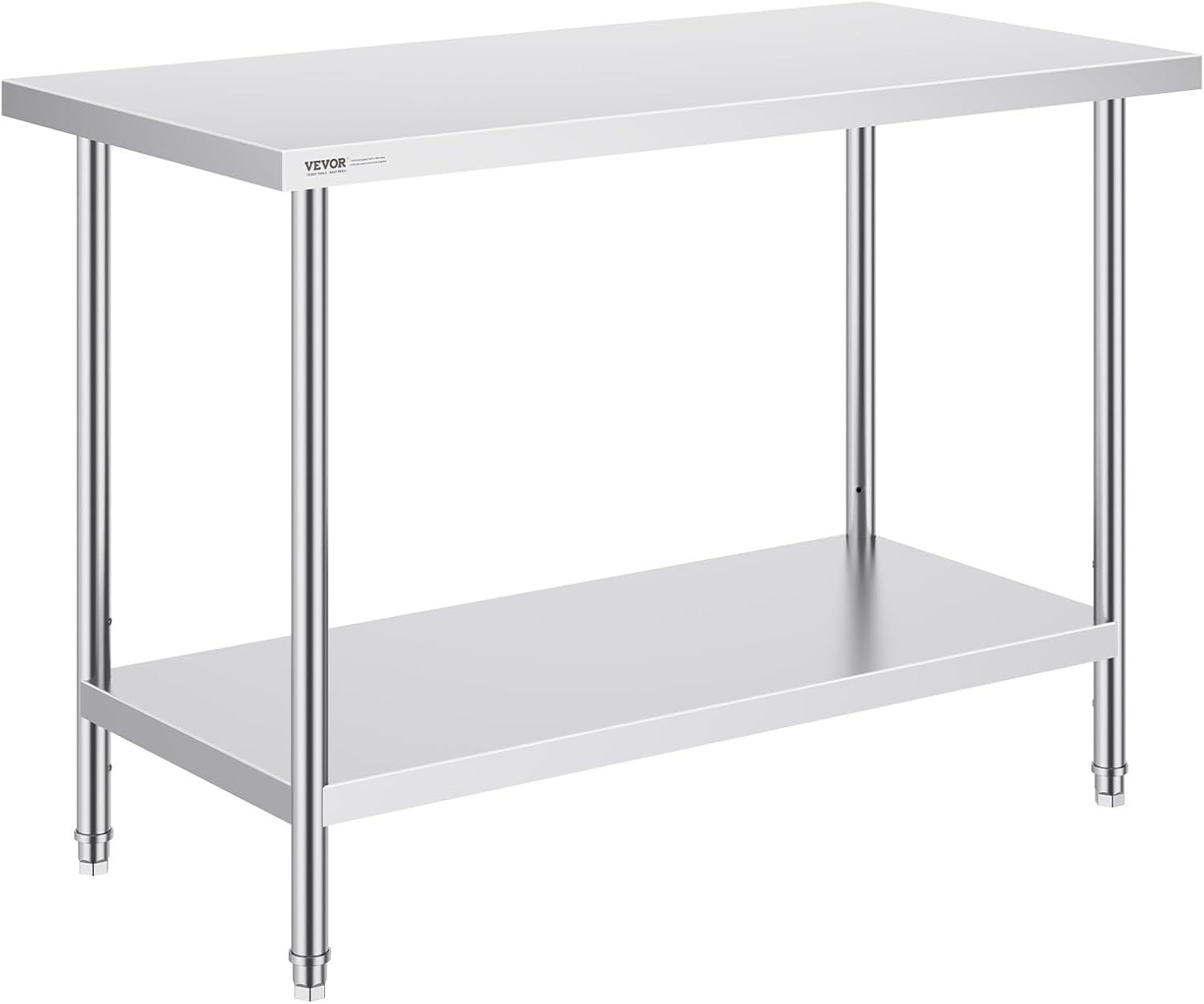 VEVOR 48'' Stainless Steel Prep Table with Adjustable Undershelf