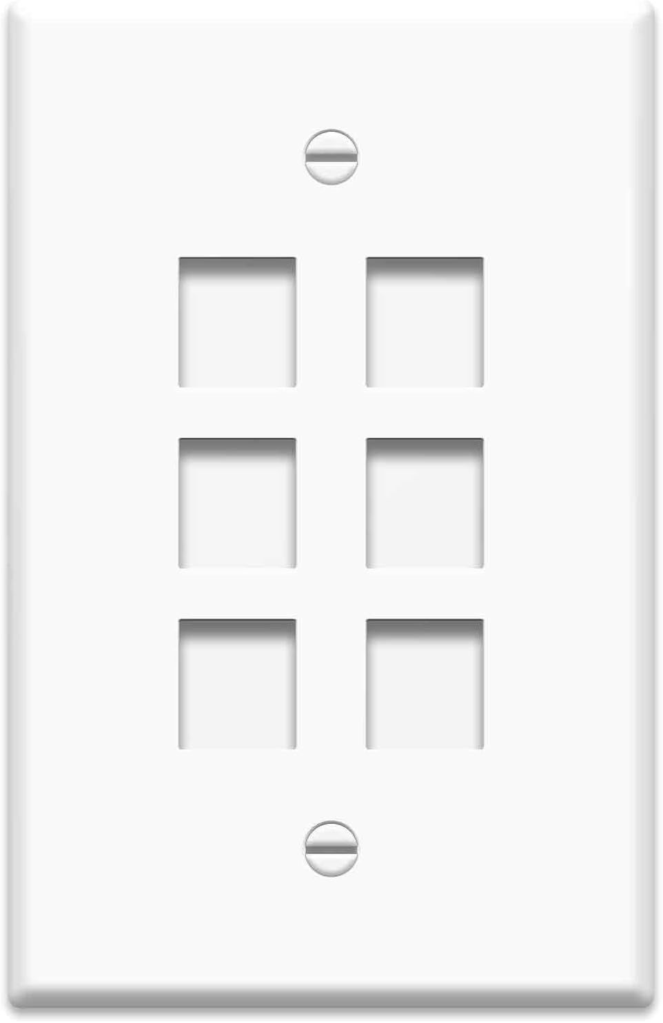 White Oversized Molded Plastic 6-Port Keystone Wall Plate