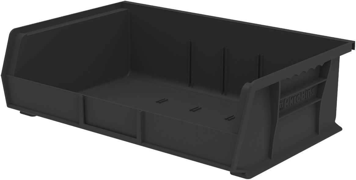 Black Plastic Stackable Storage Bin with Divider Slots