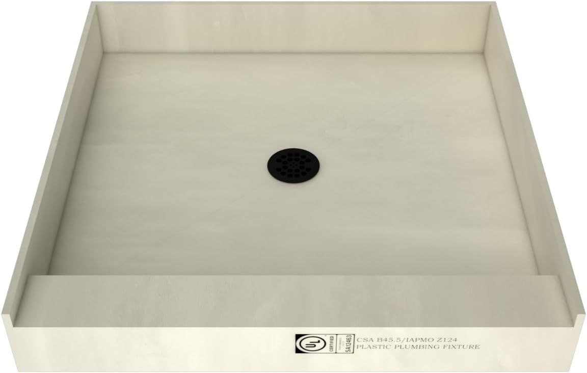 36" x 36" Matte Black Shower Base with Center Drain