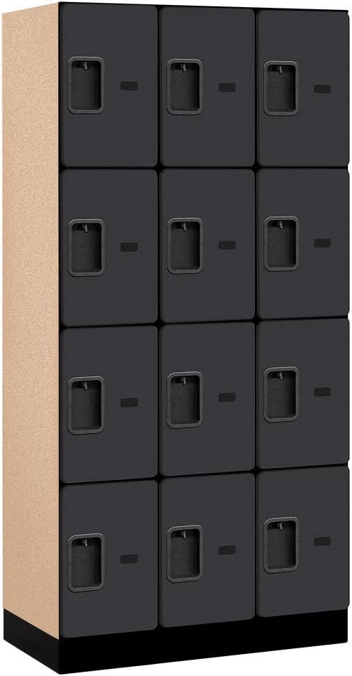 Black Four Tier 12-Compartment Lockable Wood Locker