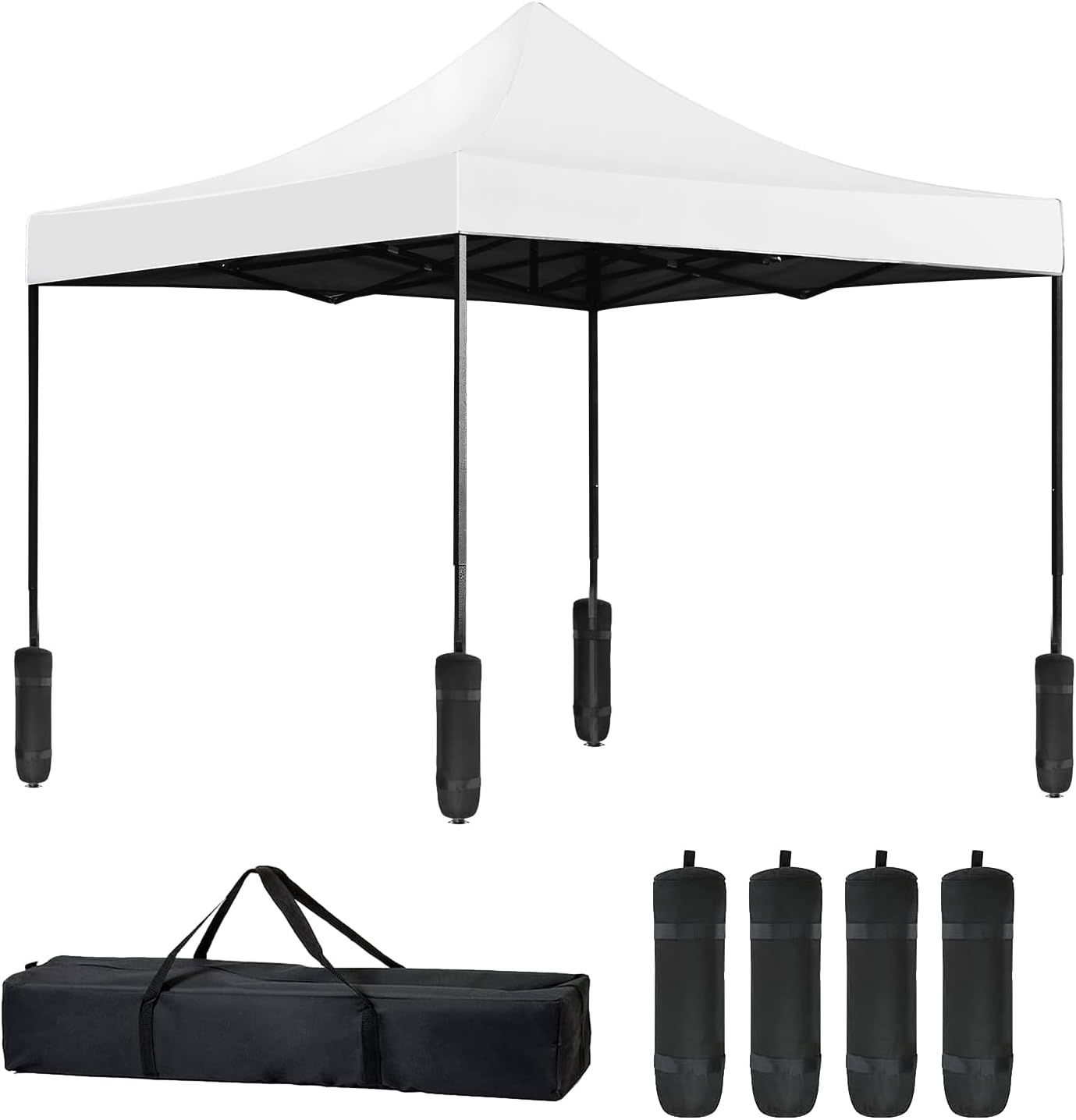 10x10 White Pop-Up Canopy Tent with Black Frame and Carrying Bag