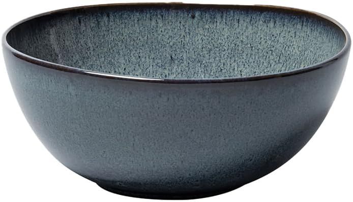 Blue Ceramic Round Serving Bowl with Reactive Glaze