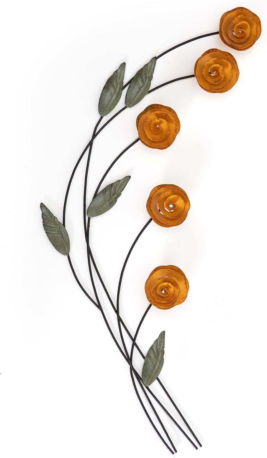 Cosmos Orange and Green Metal Floral Wall Art