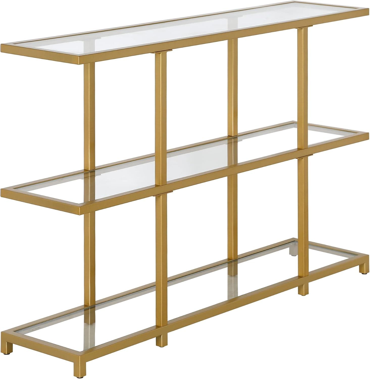 Greenwich Brass and Glass Console Table with Storage, 42"