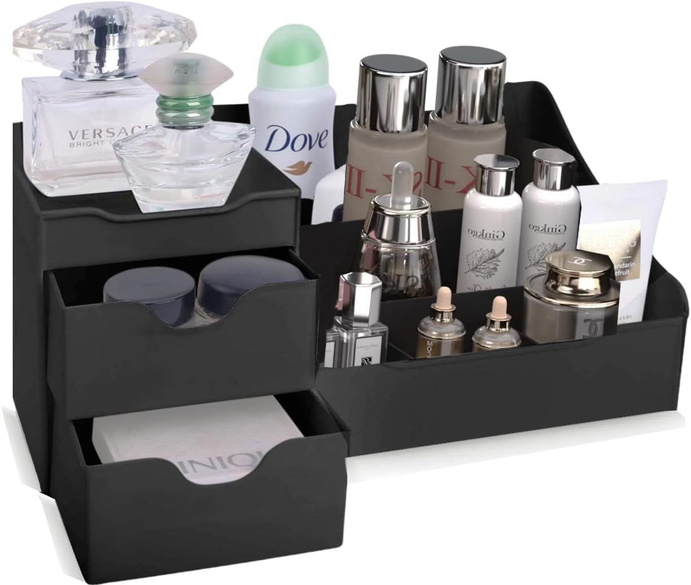 Black Matte Rectangular Makeup and Skincare Organizer with Drawers