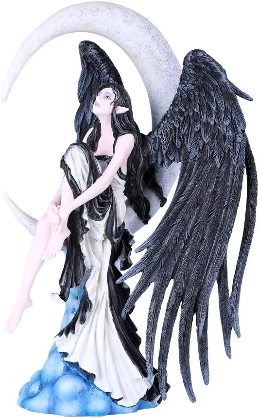 Moon Stargazer Black Wing Fairy Resin Figurine