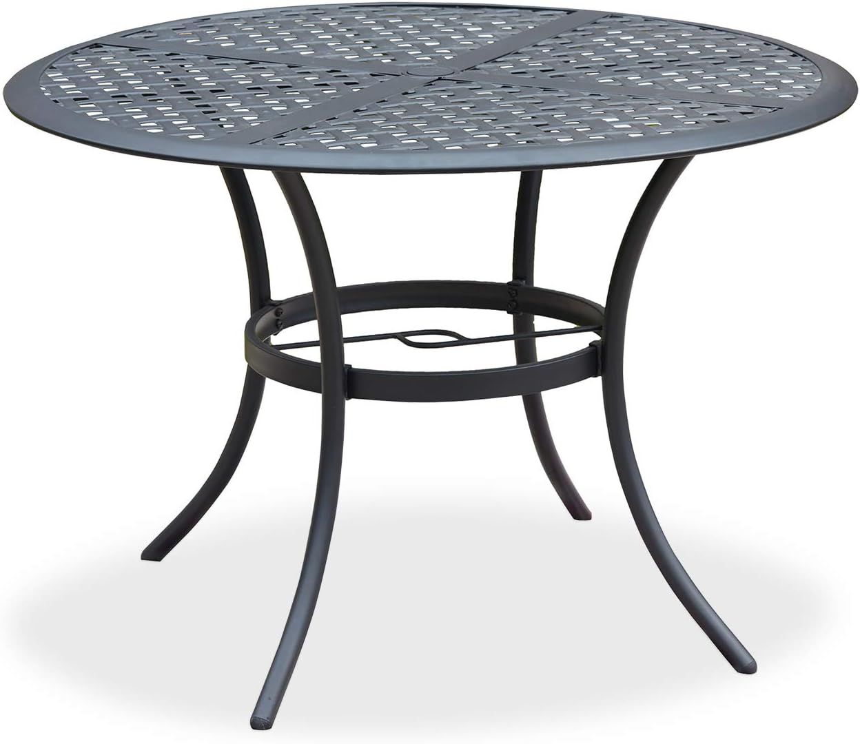 Black 42" Round Metal Outdoor Dining Table with Umbrella Hole