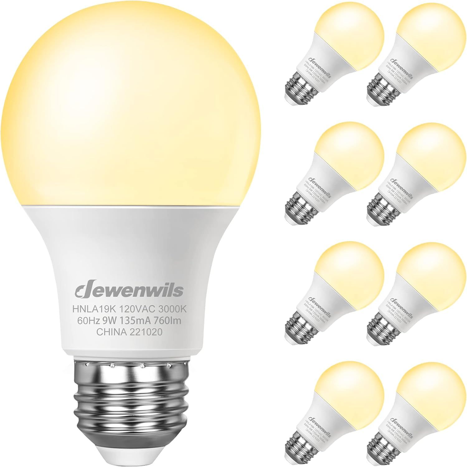 DEWENWILS 8-Pack 3000K Soft White LED Light Bulbs