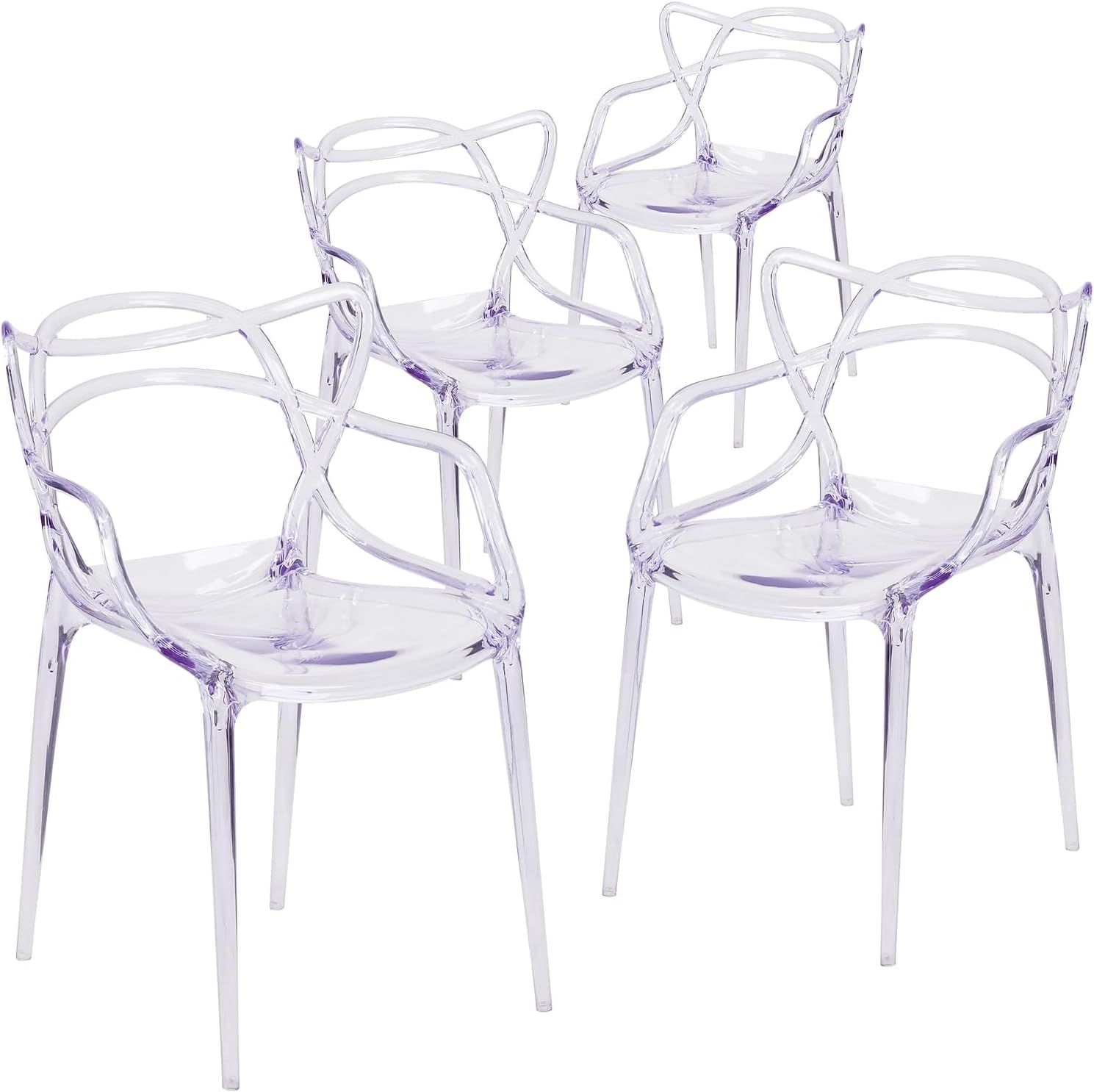 Clear Polycarbonate Stacking Side Chairs with Artistic Design, Set of 4