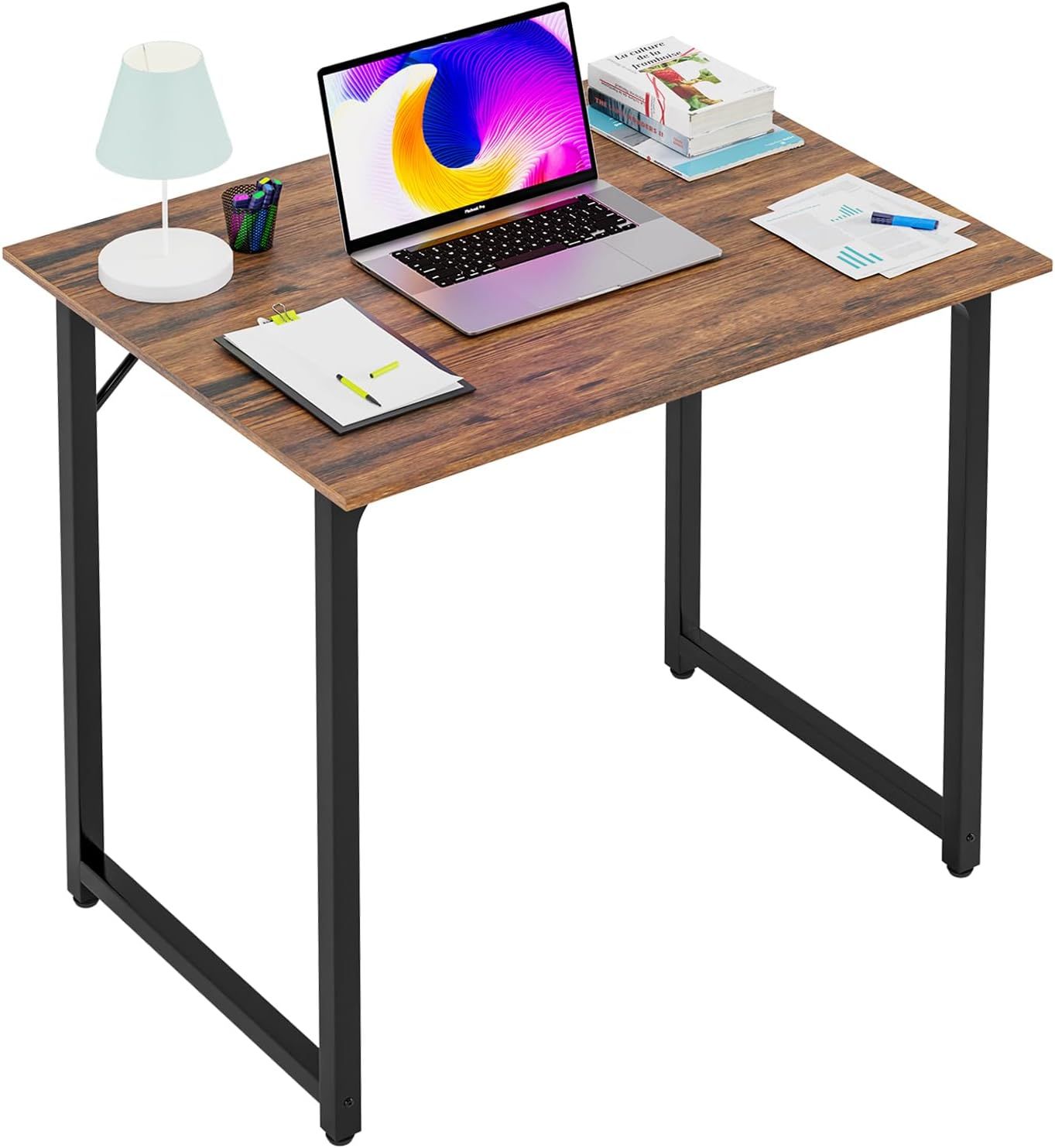 Brown Wood and Metal Frame Computer Desk with Drawer