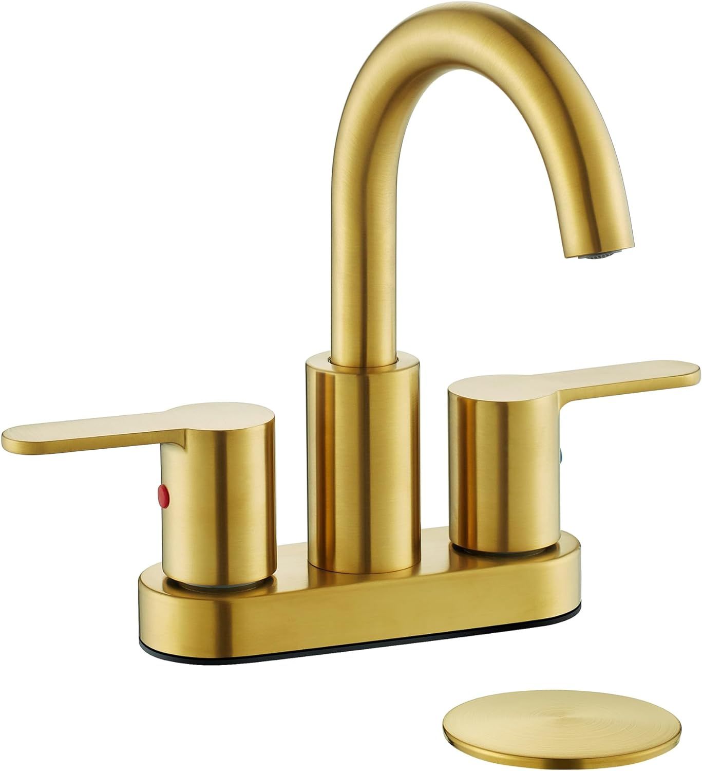 Brushed Gold 2 Handle Centerset Bathroom Faucet with Brass Spout