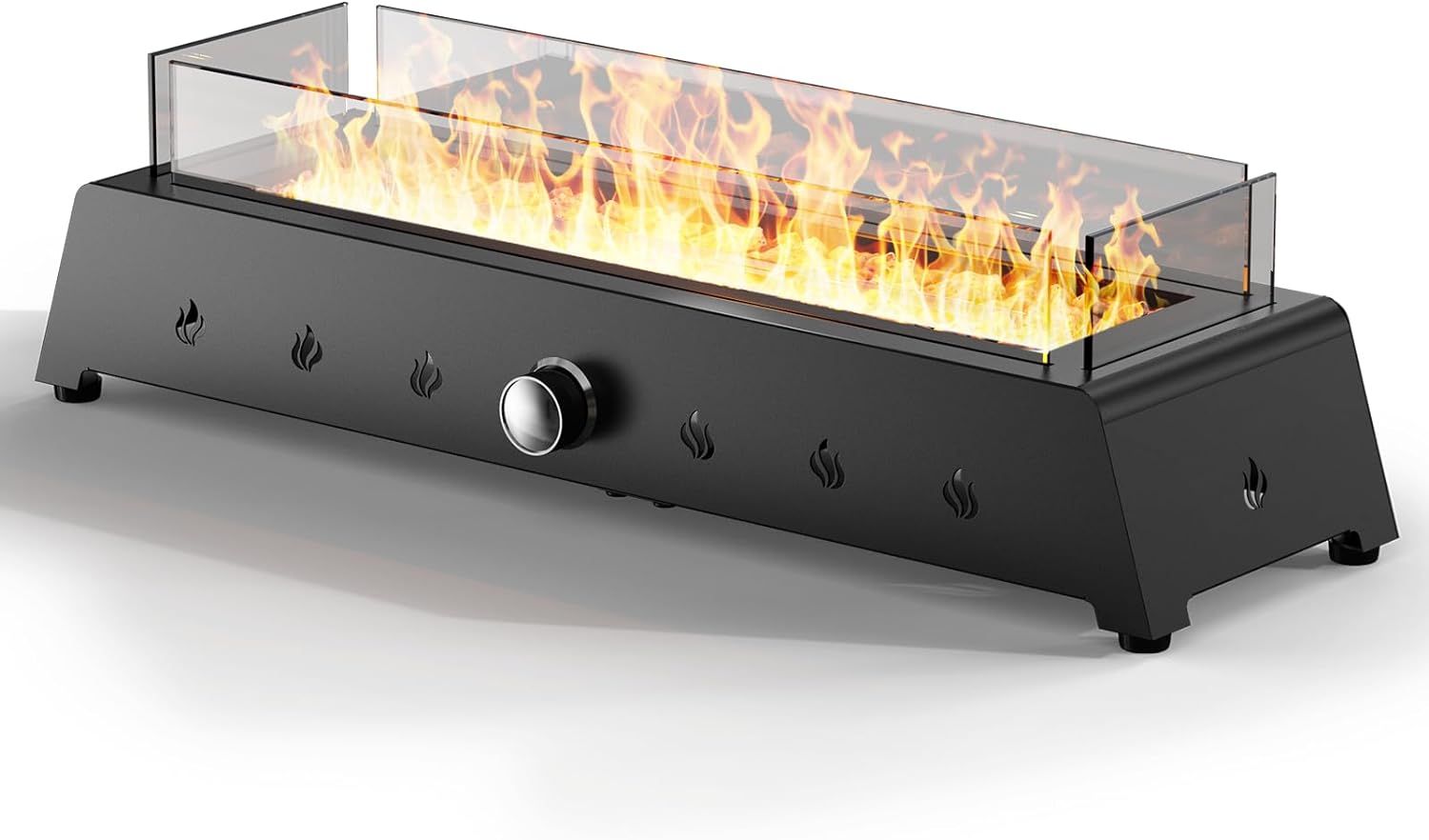 28'' Black Rectangular Propane Tabletop Fire Pit with Glass Shield