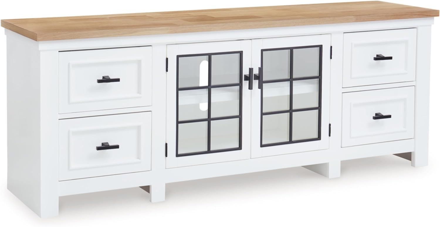 White and Natural 74 Inch TV Stand with Cabinets