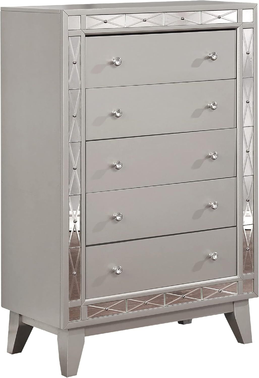 Mercury Silver Glam 5-Drawer Chest with Mirrored Accents