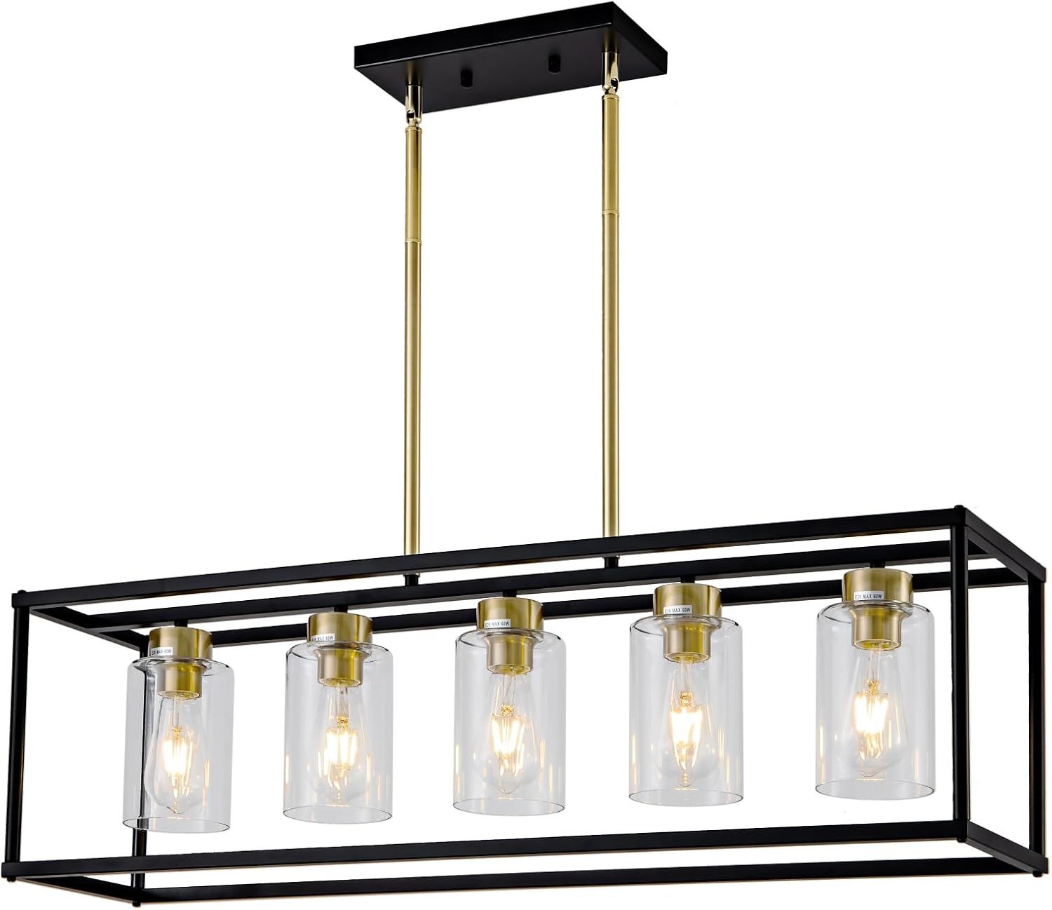 Modern Black and Brass 5-Light Island Chandelier with Glass Shades