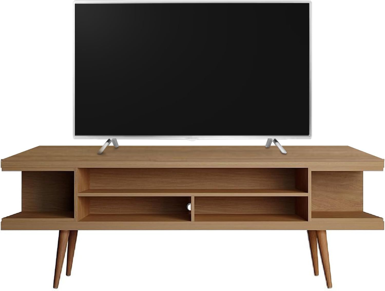 Maple Cream Mid-Century Modern TV Stand with Graduated Legs
