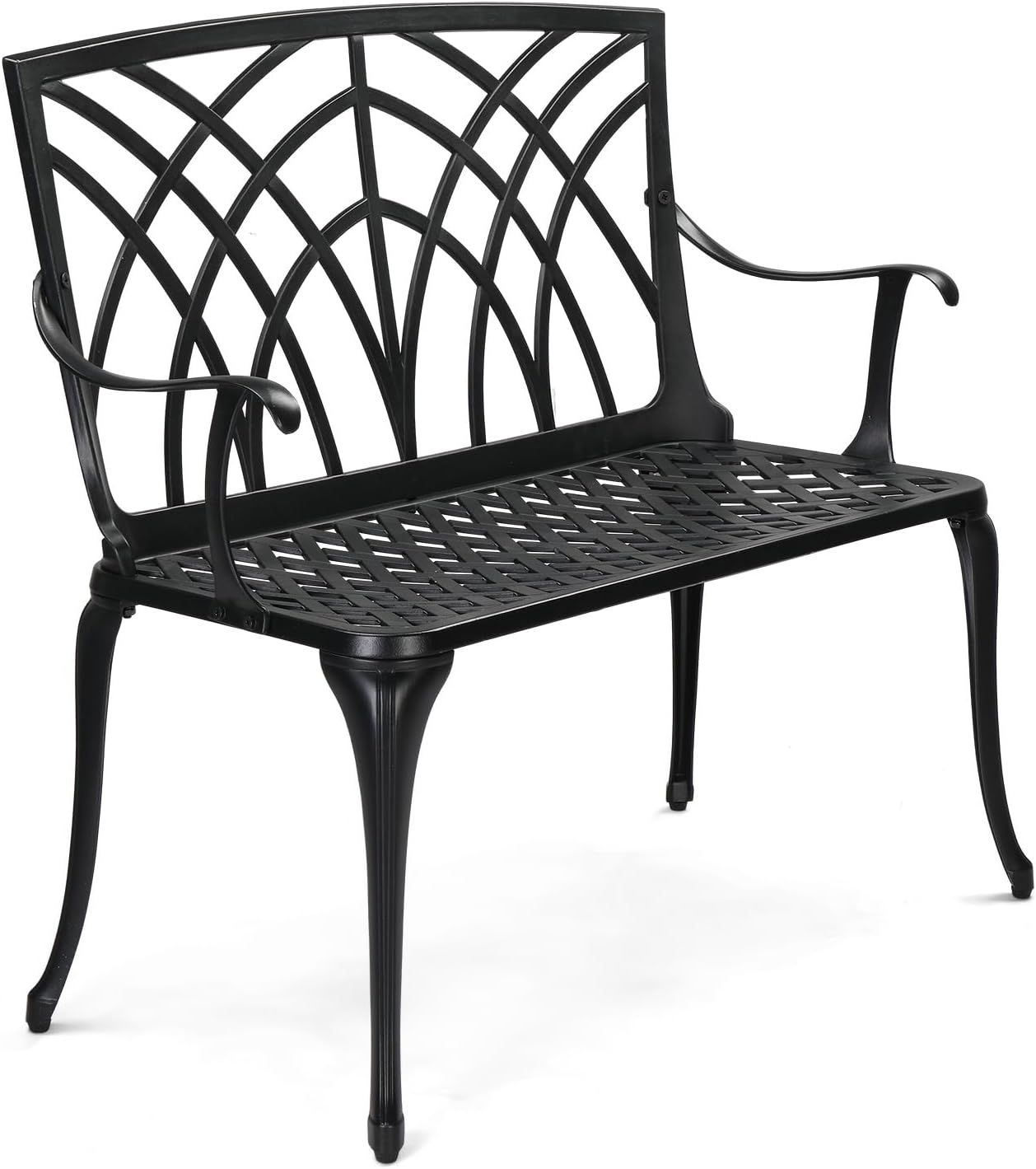 Black Cast Aluminum Outdoor Garden Bench with High Backrest