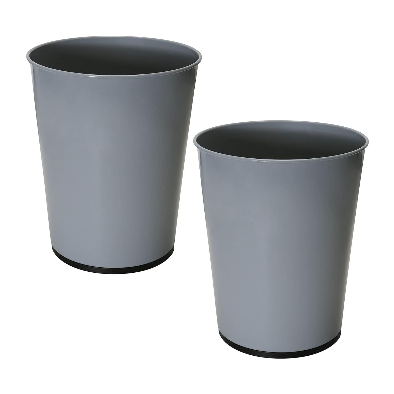 Gray Stainless Steel Round Wastebasket Set