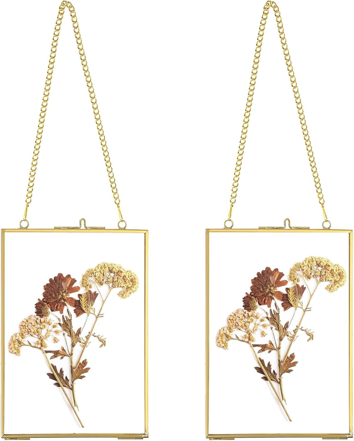 Set of 2 Gold Brass Floating Wall Hanging Frames