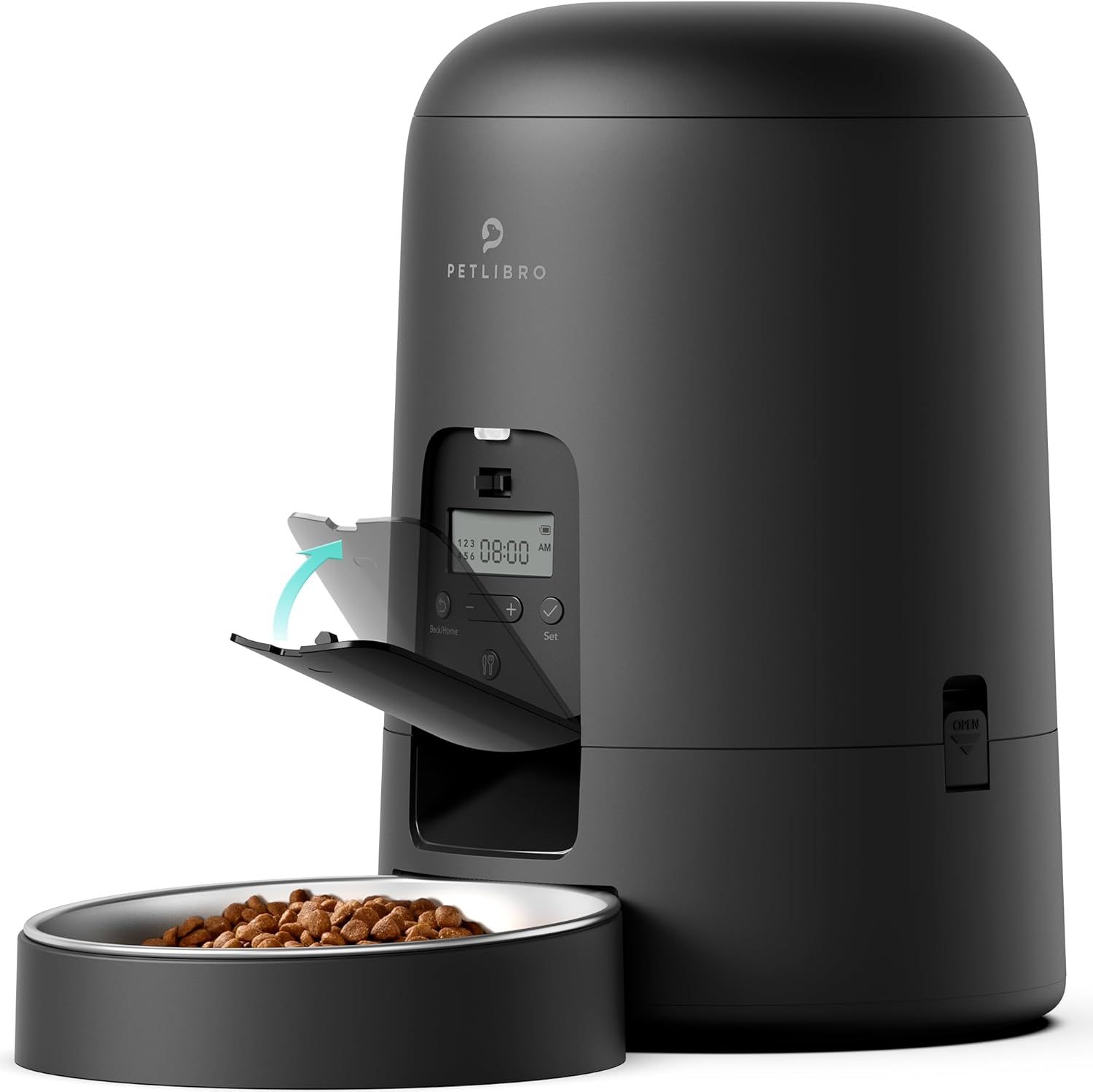 Black Automatic Pet Feeder with 180-Day Battery Life