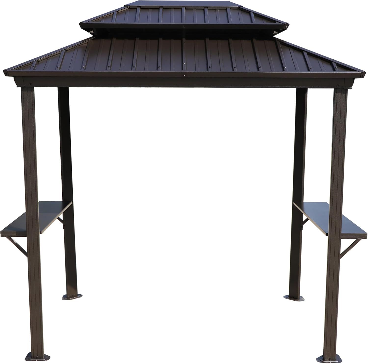 6x8 Brown Aluminum Hardtop Grill Gazebo with Side Shelves